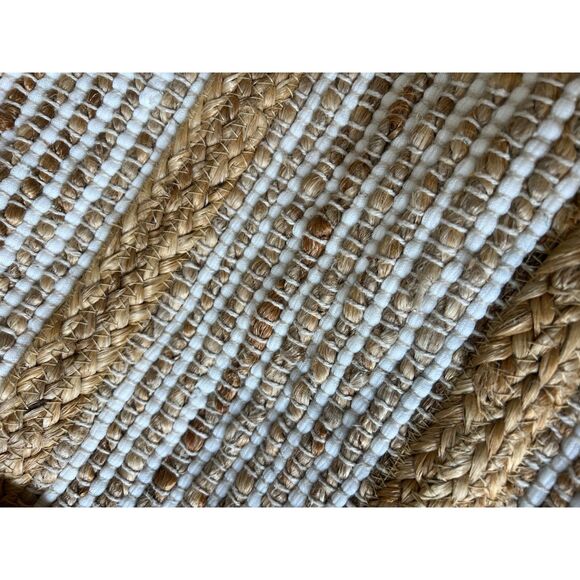 Chloe & Lex White Brown Jute Cotton Bag Tote Boho Coastal Beachy Picnic Natural - Picture 3 of 8